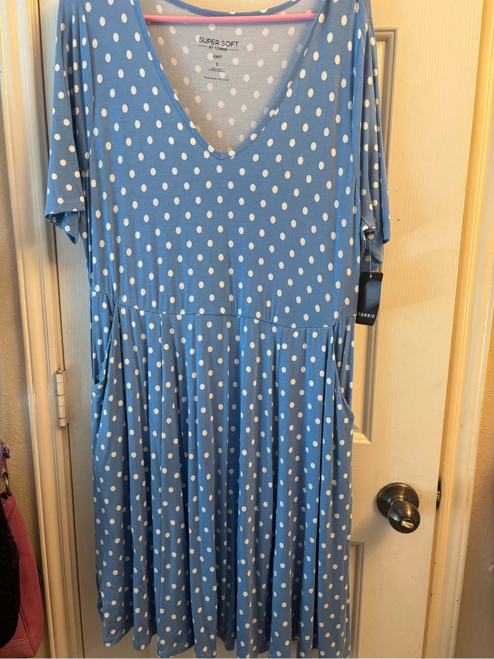 torrid Light Blue and White Polka Dot V-Neck Midi Dress